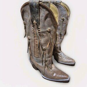 Corral Woman's Leather Size 6M Boots Rustic Distressed Brown Fringe R2553
